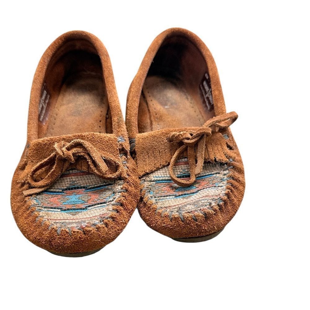 Minnetonka Suede Aztec Brown Aztec Moccasins - Picture 2 of 5
